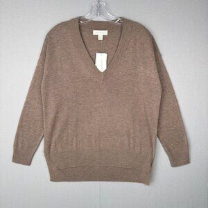 TREASURE & BOND Relaxed V Neck Sweater XS Brown Drop Shoulder High Low Tunic NWT